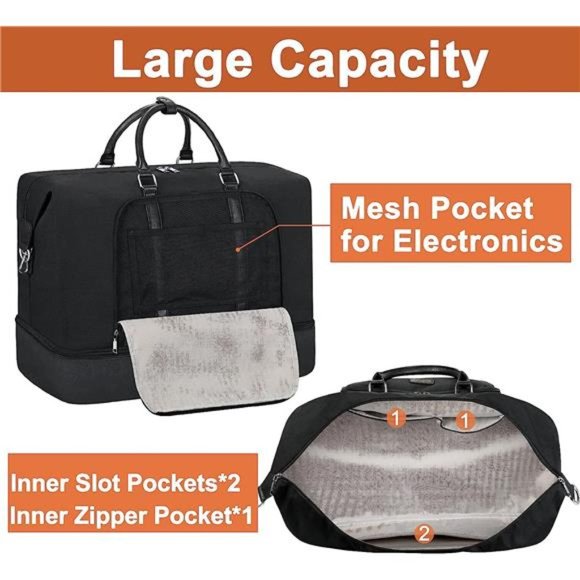 Travel Weekender Bag for Women Overnight Bag w Shoe Compartment Oversized Travel - Picture 6 of 6